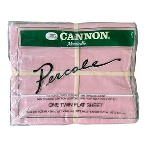 Vintage Cannon MONTICELLO Pink Mauve Percale Cotton Poly Twin Flat Sheet NIP